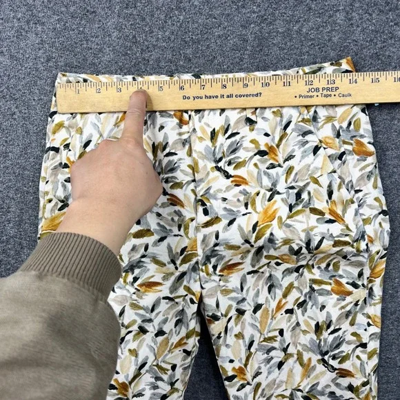 Zara Basic Pants Womens 4 Yellow Leaf Print Slim Ankle Chino Trousers Cotton - Picture 3 of 16